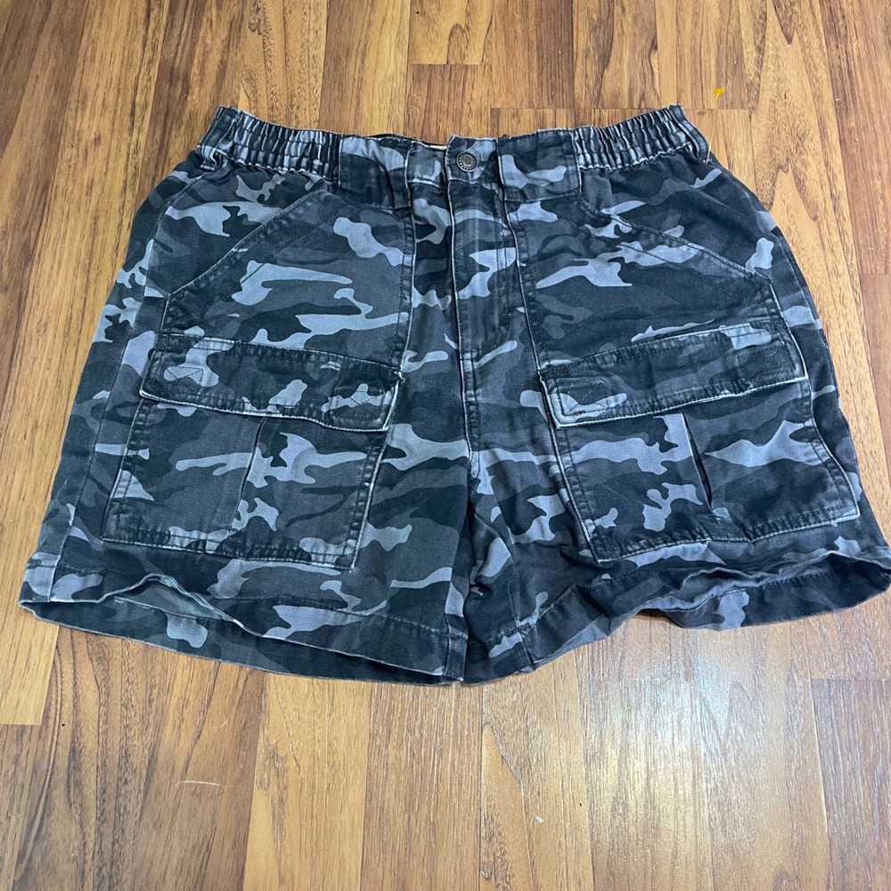 Red Head Men 32 Cargo Shorts Gray Black Camo Cotton Canvas Elastic Waist Utility
